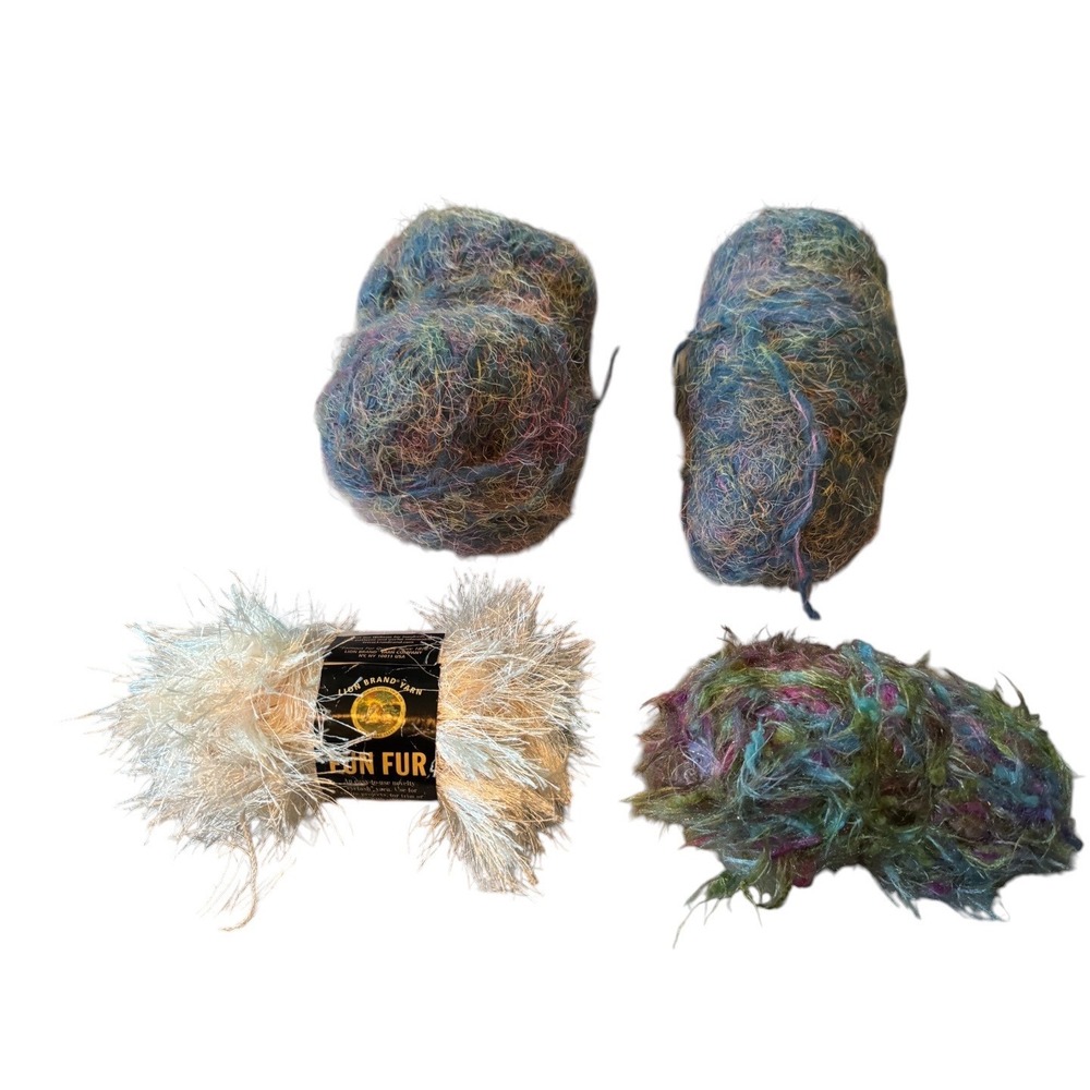 Lot of 4 Novelty Eyelash Yarn Lion Brand Fun Fur Mixed Knit Crochet Craft